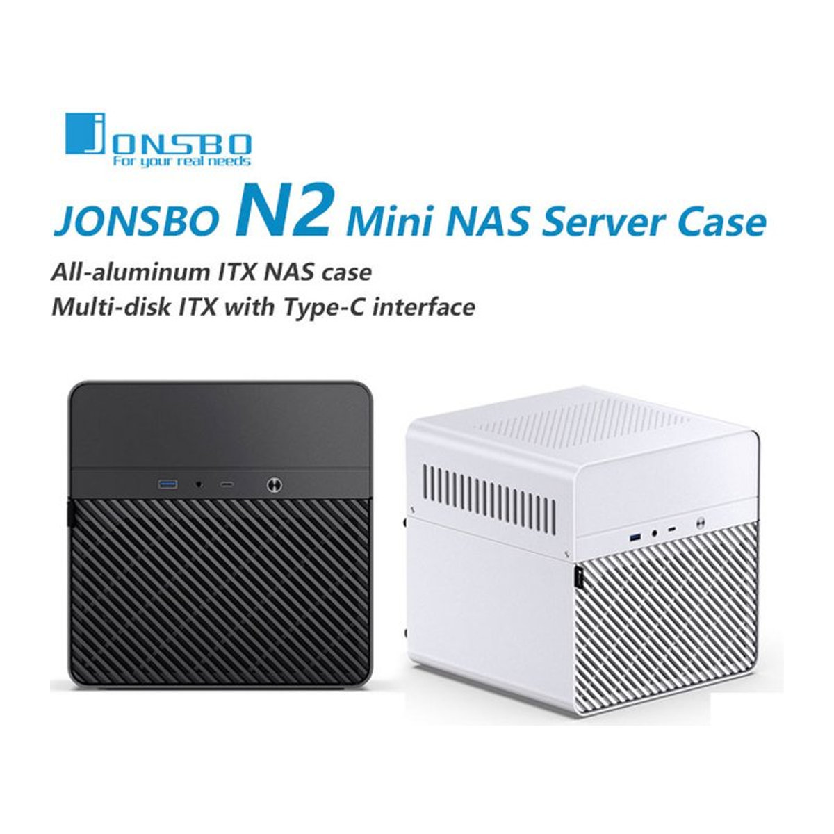 JONSBO N2 ITX Mini NAS Server Gehäuse aus Aluminium mit 5 Festplattenschächten und Hot-Swap, Weiß/Schwarz/Weiß, minimalistisches Design - Bild 1