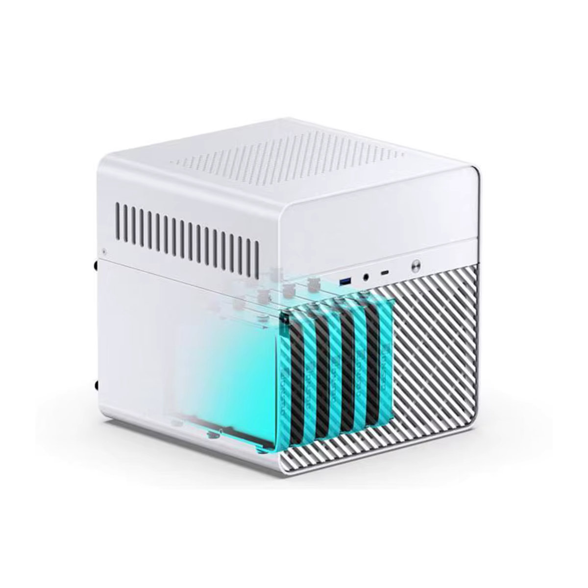 JONSBO N2 ITX Mini NAS Server Gehäuse aus Aluminium mit 5 Festplattenschächten und Hot-Swap, Weiß/Schwarz/Weiß, minimalistisches Design - Bild 2