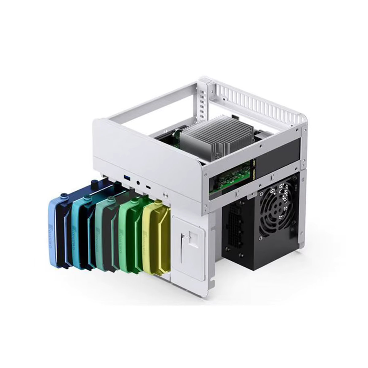 JONSBO N2 ITX Mini NAS Server Gehäuse aus Aluminium mit 5 Festplattenschächten und Hot-Swap, Weiß/Schwarz/Weiß, minimalistisches Design - Bild 3