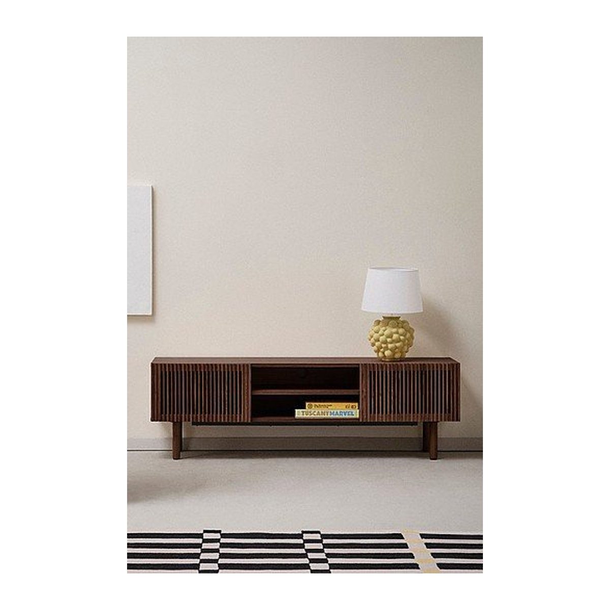 Jotex SION TV-Schrank im skandinavischen Retro-Design aus Massivholz und Stahl, Braun/Nussbaum, B: 160 cm, H: 43 cm, T: 50 cm - Bild 1