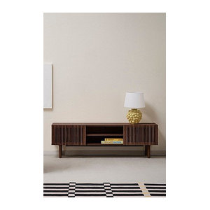 Jotex SION TV-Schrank im skandinavischen Retro-Design aus Massivholz und Stahl, Braun/Nussbaum, B: 160 cm, H: 43 cm, T: 50 cm