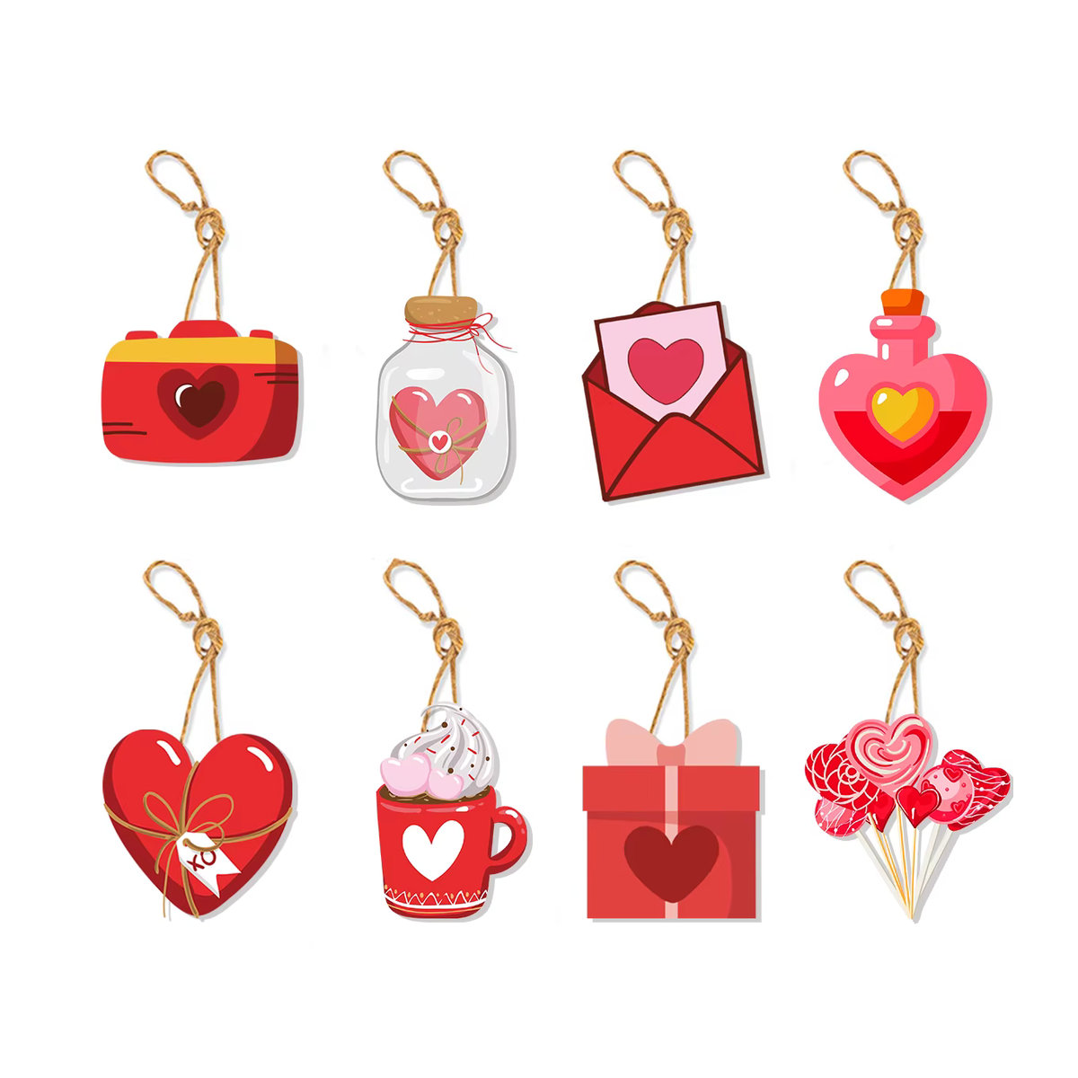 joy-enlife 8er Set Valentinstag Hängeornamente mit Herz-Zwergen in Rot aus Papier und Holz - Bild 5