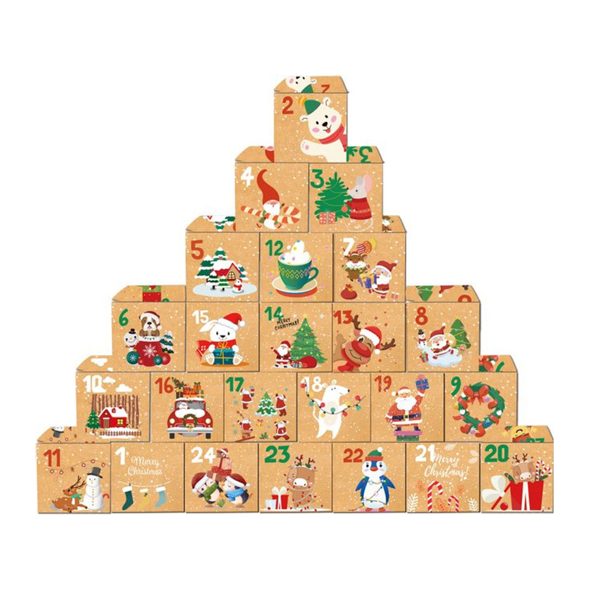 joy-enlife Adventskalender-Boxen aus Kraftpapier, 24 Stück Pralinenschachteln in Braun für Weihnachten und Advent - Bild 1