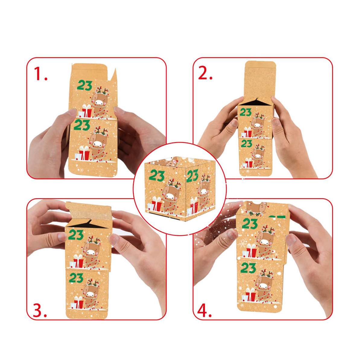 joy-enlife Adventskalender-Boxen aus Kraftpapier, 24 Stück Pralinenschachteln in Braun für Weihnachten und Advent - Bild 5
