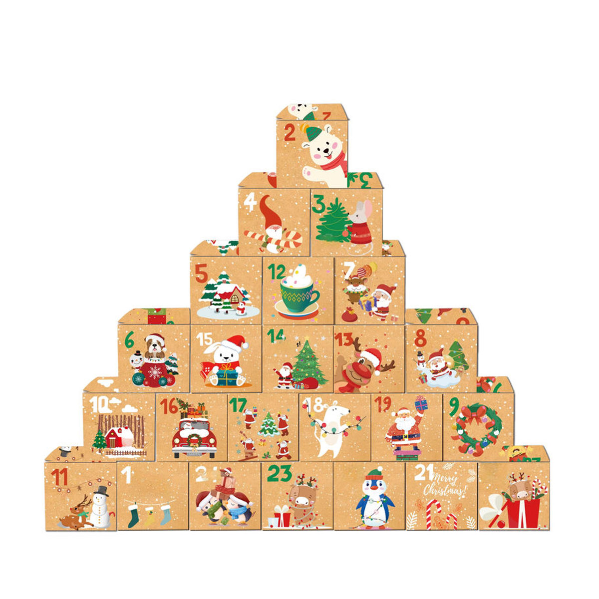 joy-enlife Adventskalender-Boxen aus Kraftpapier, 24 Stück Pralinenschachteln in Braun für Weihnachten und Advent - Bild 6