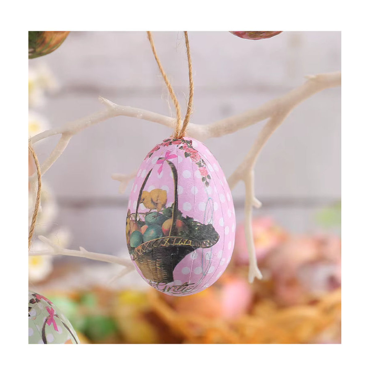 Joy-enlife Bunte Oster-Anhänger mit Webkorb und Hasen-Motiv, mehrfarbige ovale Kunststoff-Ostereier als hängende Dekoration für Kinder - Bild 3