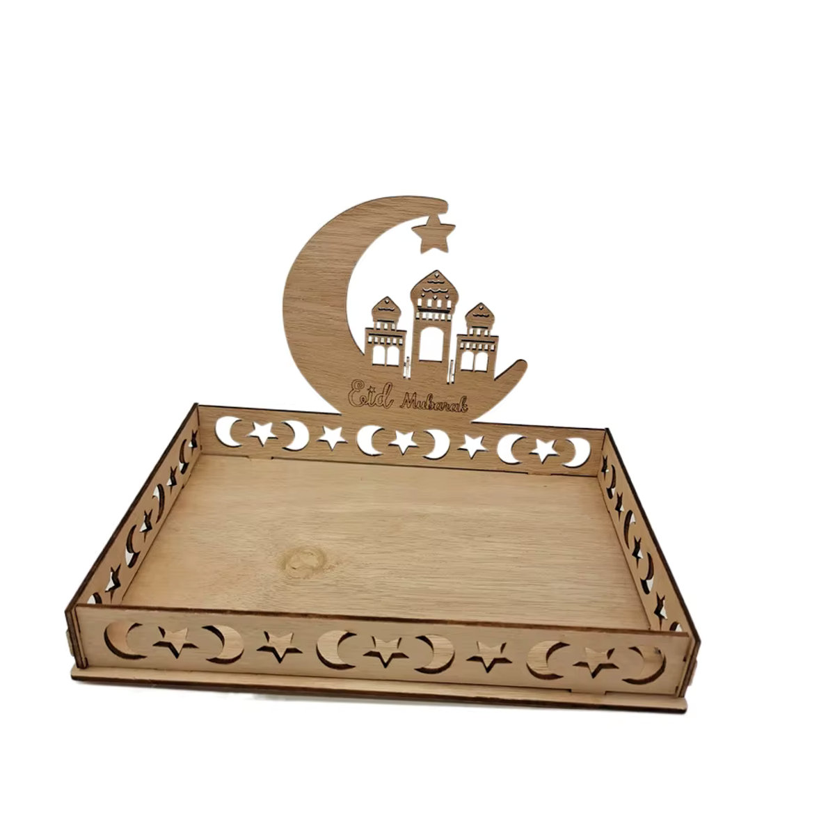 Joy-enlife Eid Mubarak Holz Tablett in Braun für Ramadan Kareem Tischdekoration - Bild 2