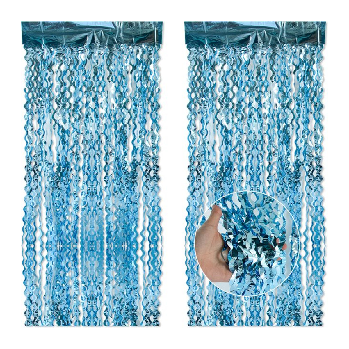 Joy-enlife Glitzer Lametta Vorhang in Hellblau mit Wellen-Optik für Party-Dekoration, Geburtstag, Hochzeit oder Baby Shower, Rechteckig, B: 200 cm, H: 100 cm - Bild 1