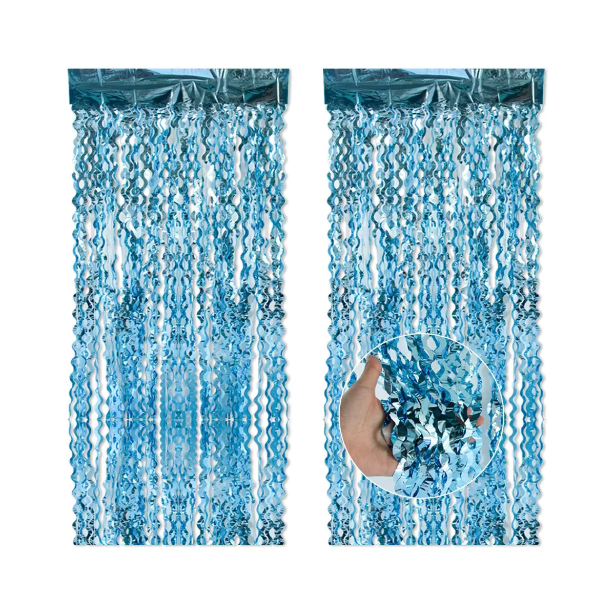 Joy-enlife Glitzer Lametta Vorhang in Hellblau mit Wellen-Optik für Party-Dekoration, Geburtstag, Hochzeit oder Baby Shower, Rechteckig, B: 200 cm, H: 100 cm - Bild 6
