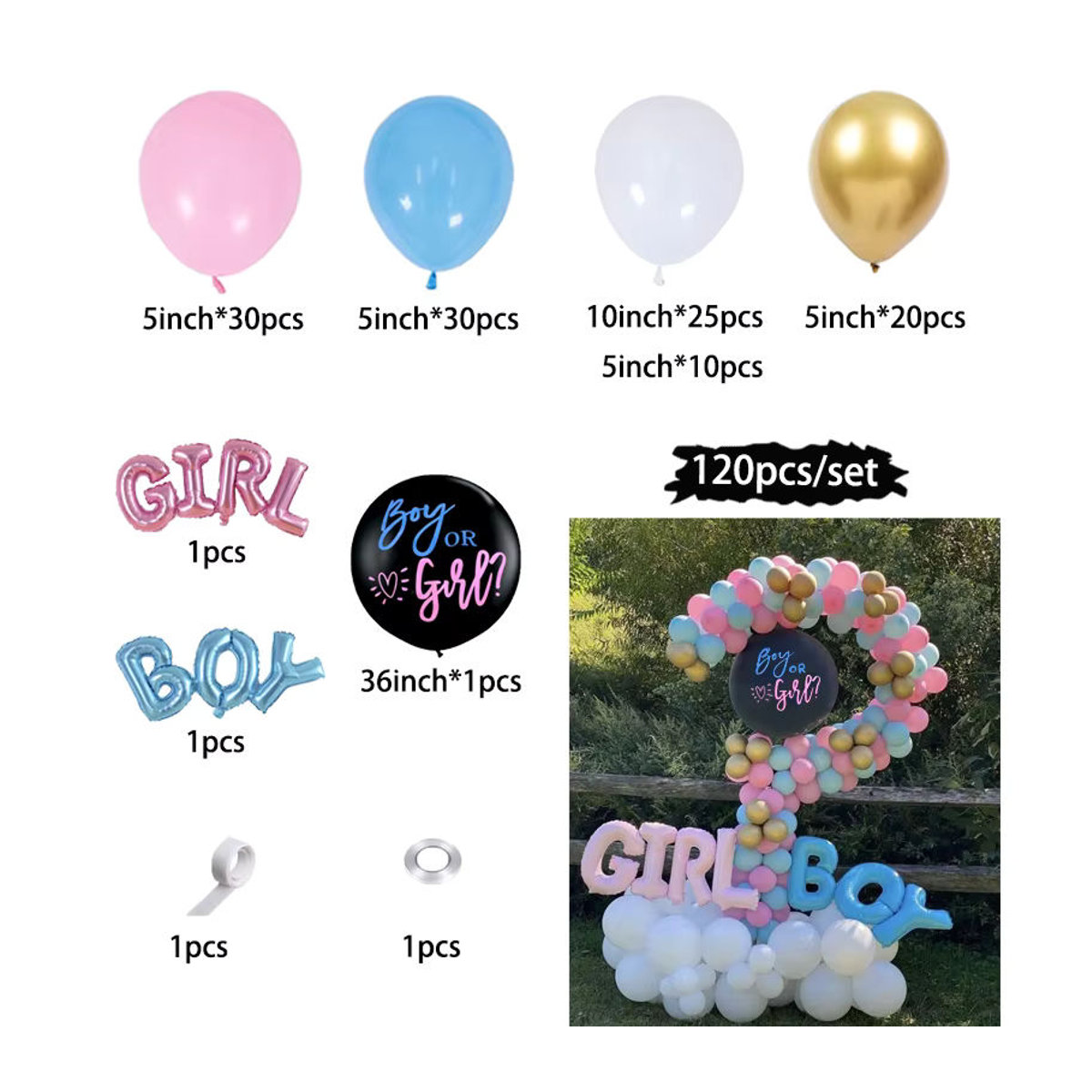 joy-enlife Luftballon Girlandenbogen-Set für Babyparty und Geburtstag in Rosa, Blau und Mehrfarbig aus Latex - Bild 2