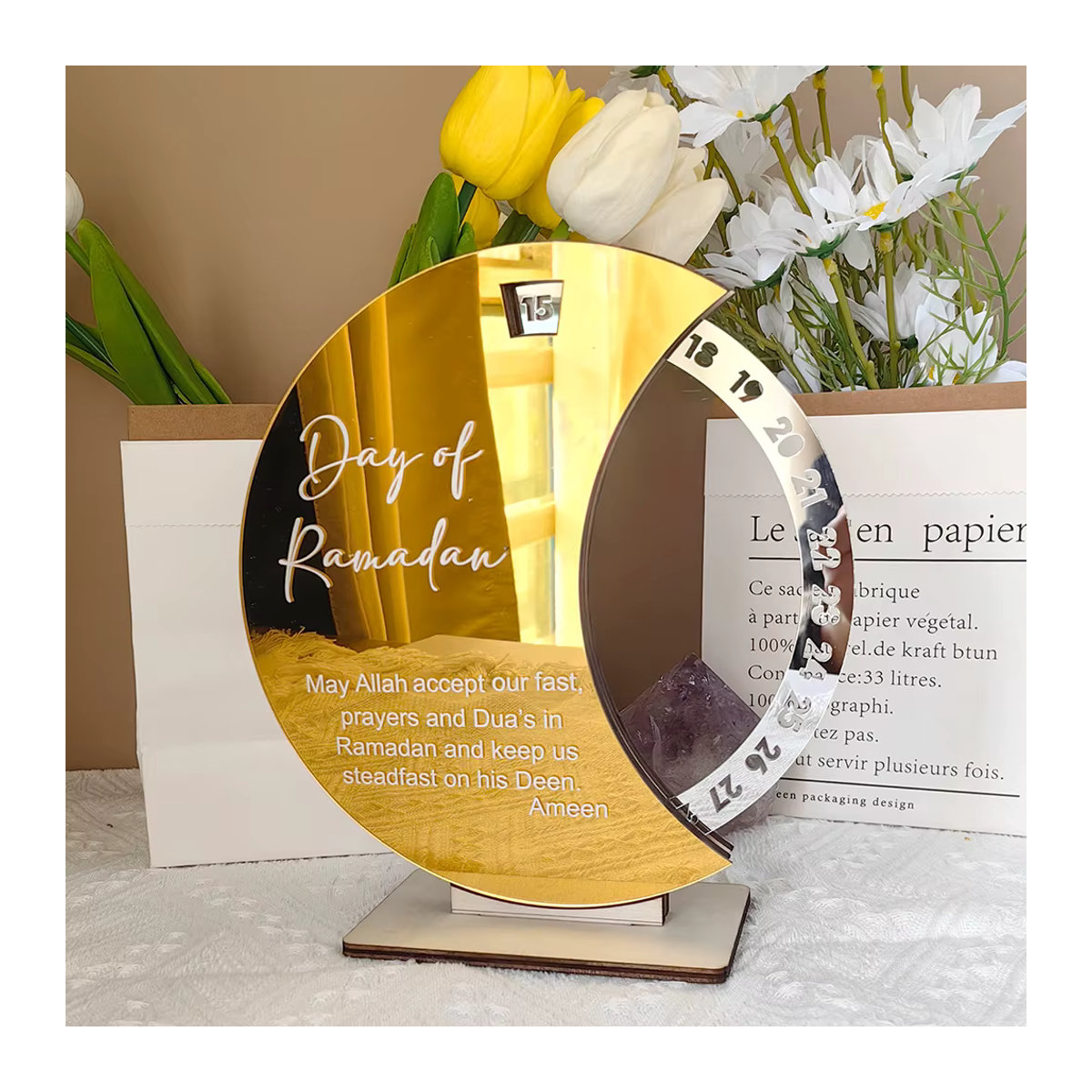 Joy-enlife Ramadan Countdown Kalender als drehbares Tisch-Ornament in Silber, Schwarz und Gold aus Metall - Bild 4