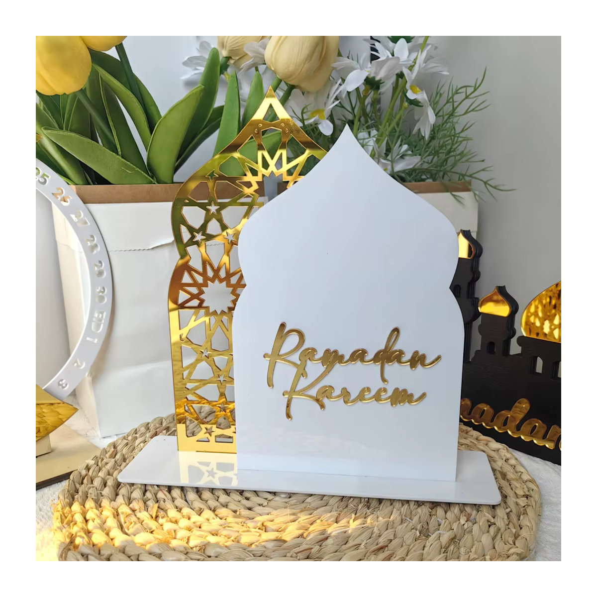 Joy-enlife Ramadan Ornamente Eid Mubarak aus Acryl in Gold, Schwarz und Weiß für deine Tischdekoration - Bild 2