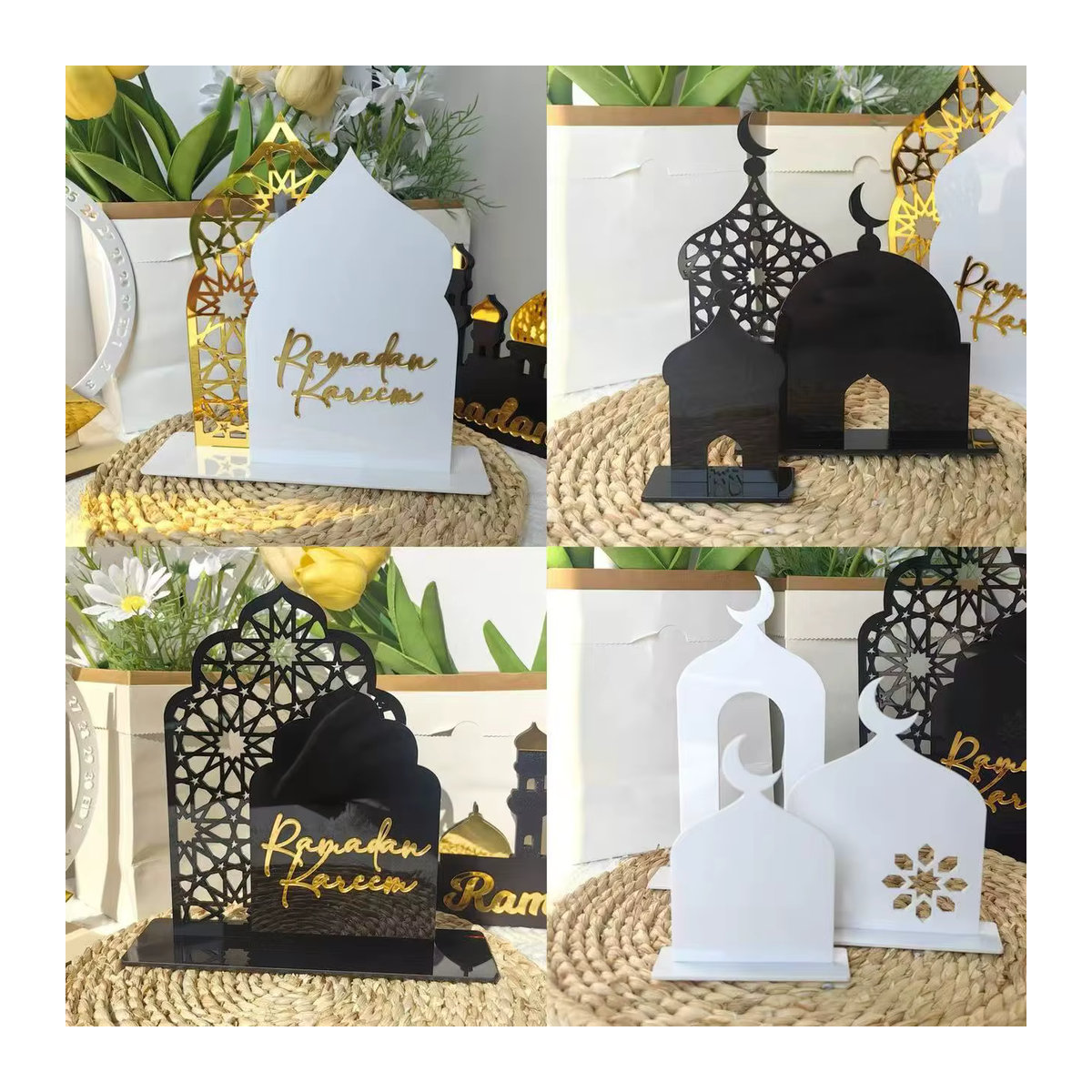 Joy-enlife Ramadan Ornamente Eid Mubarak aus Acryl in Gold, Schwarz und Weiß für deine Tischdekoration - Bild 3