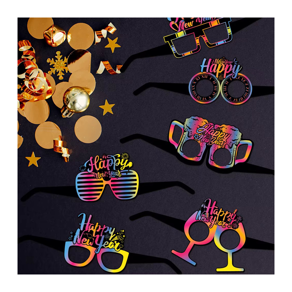 joy-enlife Silvester und Weihnachten Photo Booth Props aus Papier, 6er Set, mehrfarbig - Bild 4