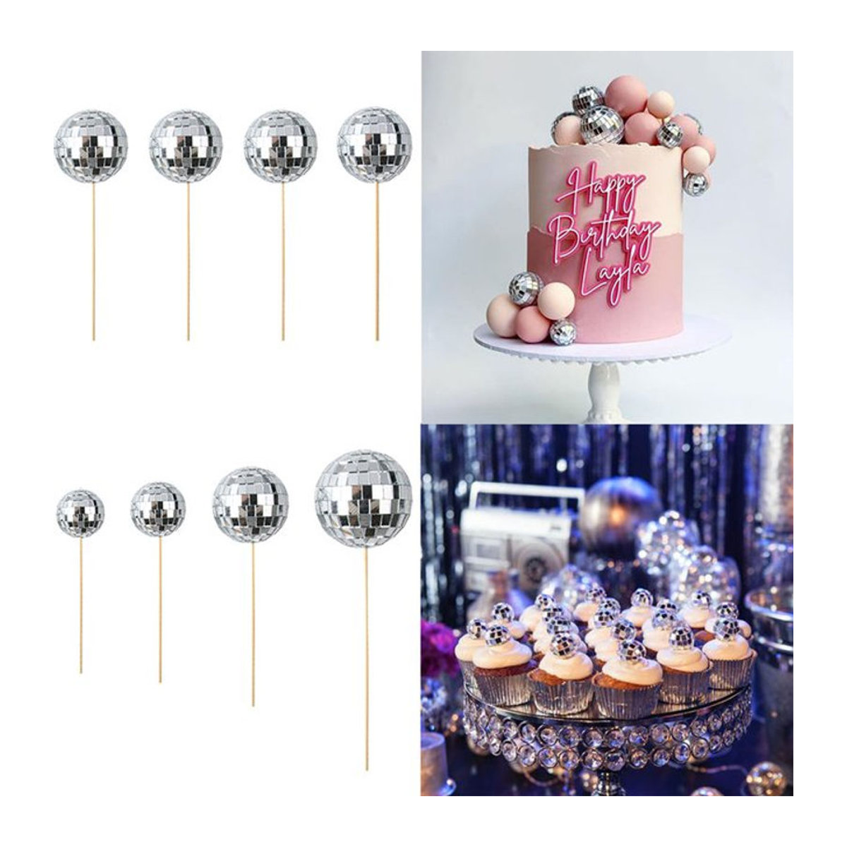 joy-enlife Spiegelkugel-Kuchenaufsätze aus Glas in Silber, 10 Stück, runde Disco-Kuchendekoration für Retro-Partys und Geburtstage, Durchmesser: 2,5 cm - Bild 1