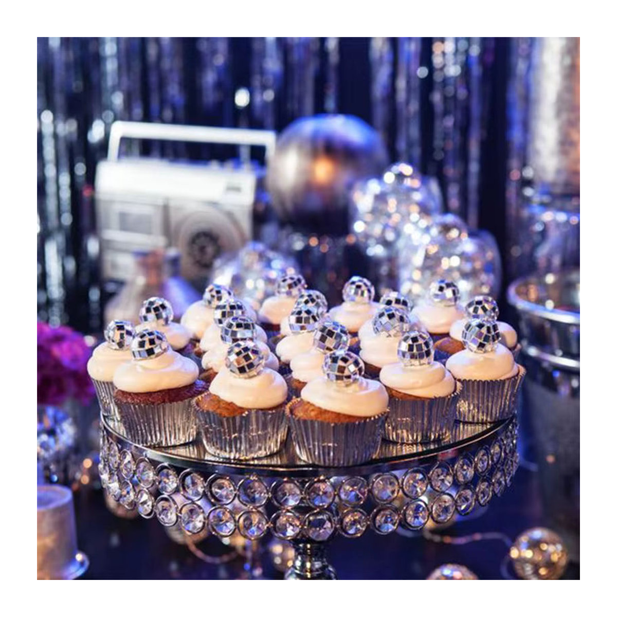 joy-enlife Spiegelkugel-Kuchenaufsätze aus Glas in Silber, 10 Stück, runde Disco-Kuchendekoration für Retro-Partys und Geburtstage, Durchmesser: 2,5 cm - Bild 2