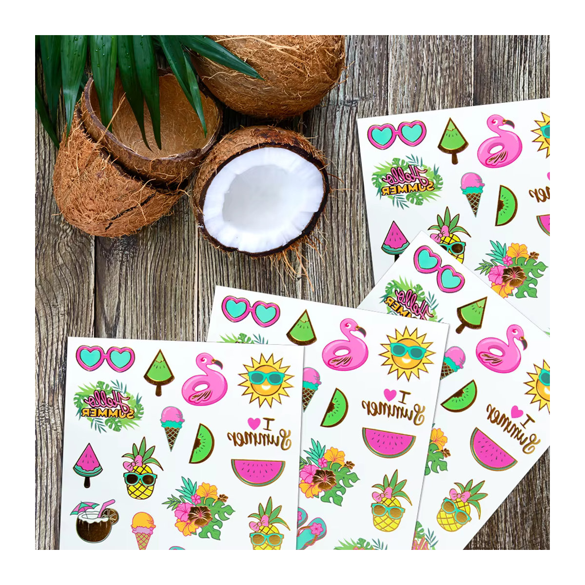 joy-enlife Temporäre Tattoos für Hawaiian Party und Sommer mit Flamingo Motiven in Multicolor - Bild 2