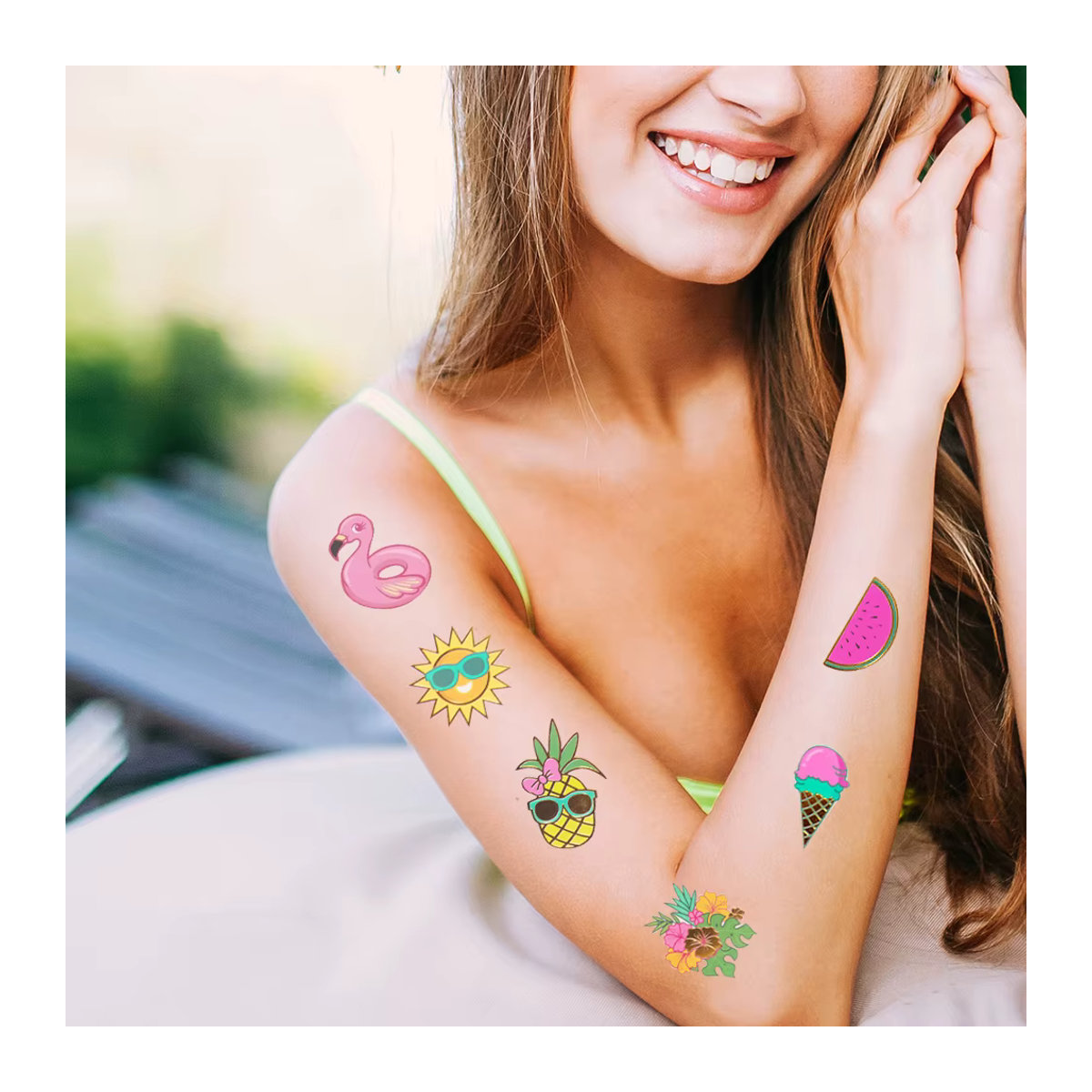 joy-enlife Temporäre Tattoos für Hawaiian Party und Sommer mit Flamingo Motiven in Multicolor - Bild 3