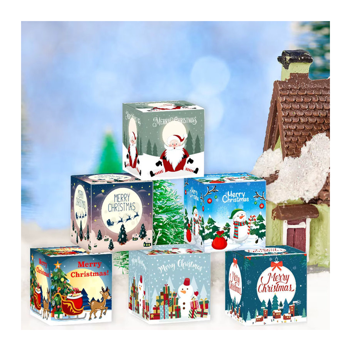 joy-enlife Weihnachtliche Geschenkboxen aus Papier für Süßigkeiten und Kekse, Set mit 6 oder 12 Stück, Motiv Santa Claus, Schneemann und Elch, mehrfarbig - Bild 1