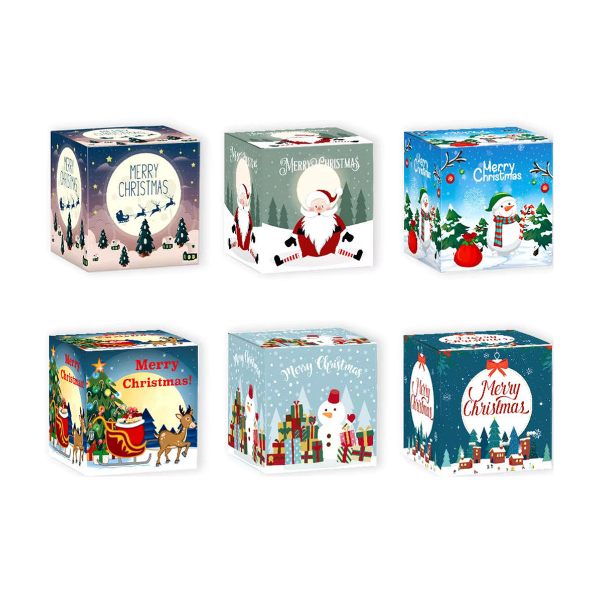 joy-enlife Weihnachtliche Geschenkboxen aus Papier für Süßigkeiten und Kekse, Set mit 6 oder 12 Stück, Motiv Santa Claus, Schneemann und Elch, mehrfarbig - Bild 2
