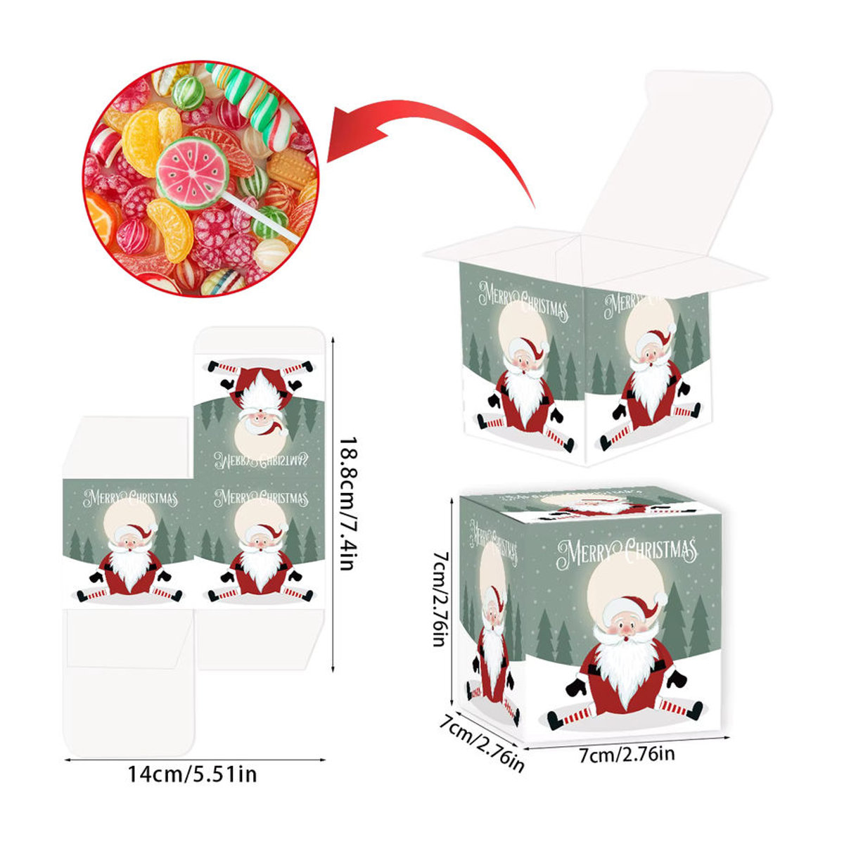 joy-enlife Weihnachtliche Geschenkboxen aus Papier für Süßigkeiten und Kekse, Set mit 6 oder 12 Stück, Motiv Santa Claus, Schneemann und Elch, mehrfarbig - Bild 3