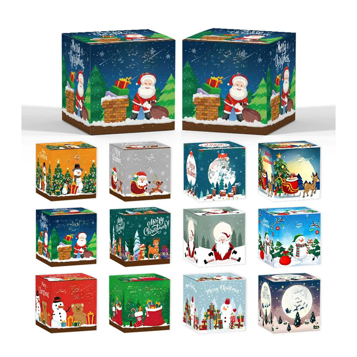 joy-enlife Weihnachtliche Geschenkboxen aus Papier für Süßigkeiten und Kekse, Set mit 6 oder 12 Stück, Motiv Santa Claus, Schneemann und Elch, mehrfarbig - Bild 4