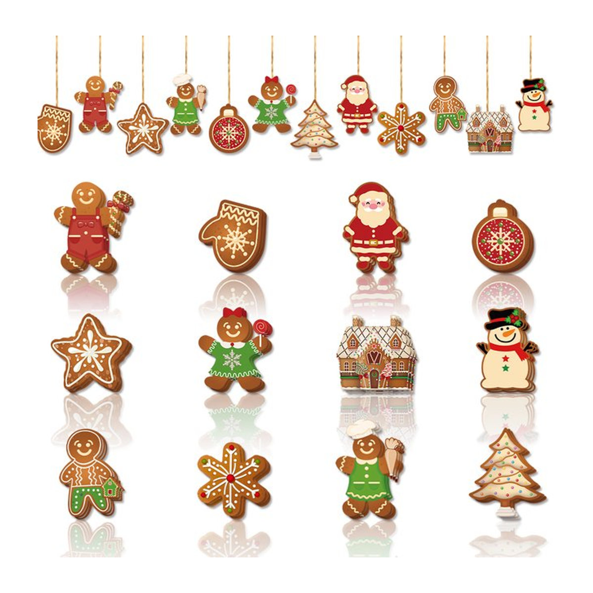 joy-enlife Weihnachts-Hängeornamente aus Papier mit Lebkuchen Mann und Weihnachtsmann Motiven, mehrfarbig, 12 Stück - Bild 1