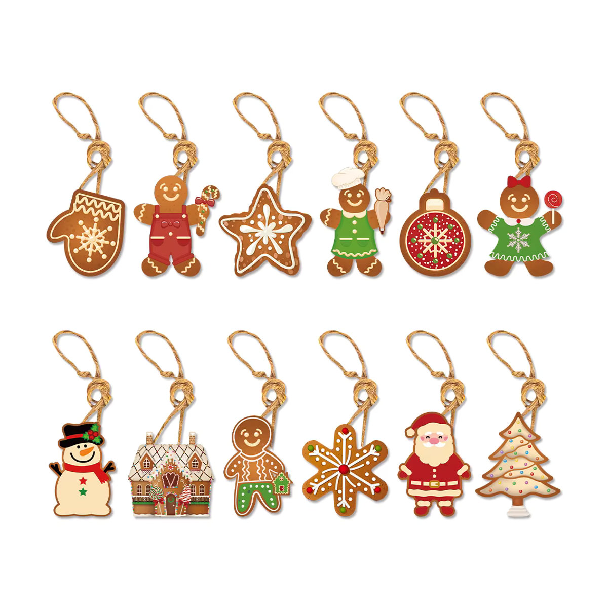 joy-enlife Weihnachts-Hängeornamente aus Papier mit Lebkuchen Mann und Weihnachtsmann Motiven, mehrfarbig, 12 Stück - Bild 3