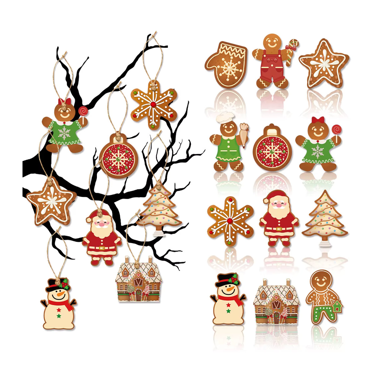 joy-enlife Weihnachts-Hängeornamente aus Papier mit Lebkuchen Mann und Weihnachtsmann Motiven, mehrfarbig, 12 Stück - Bild 4