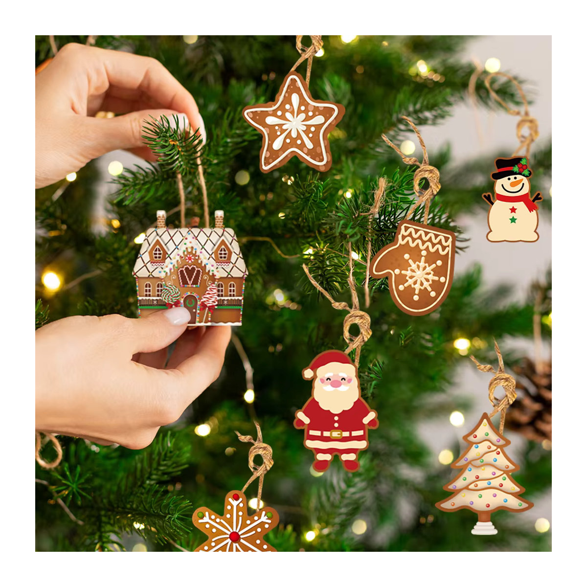 joy-enlife Weihnachts-Hängeornamente aus Papier mit Lebkuchen Mann und Weihnachtsmann Motiven, mehrfarbig, 12 Stück - Bild 5