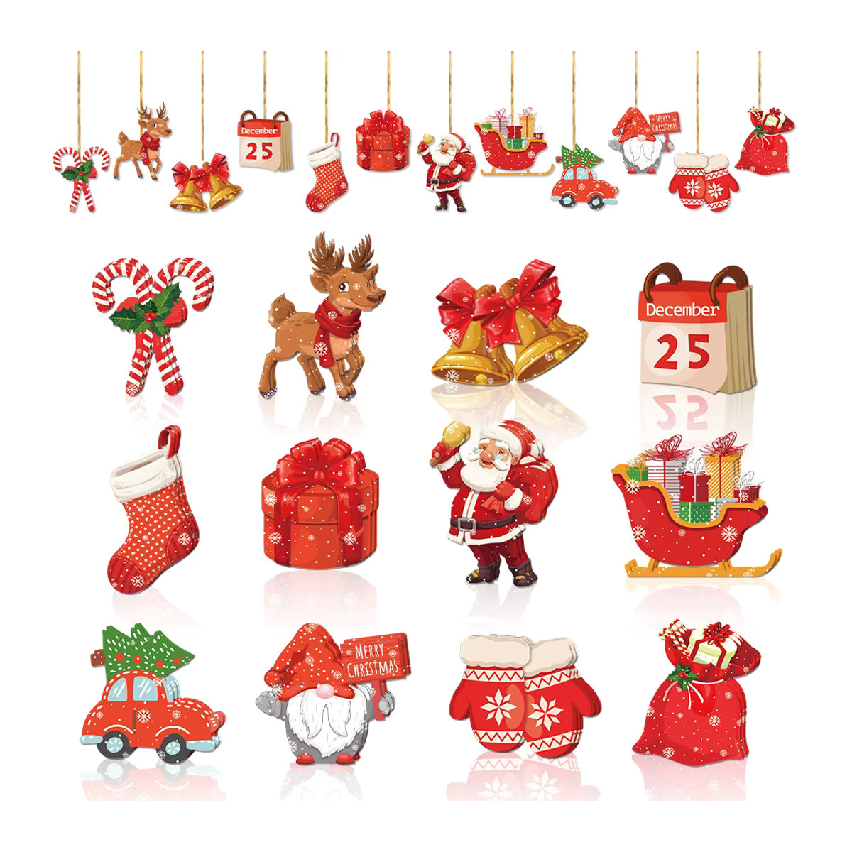 joy-enlife Weihnachtsbaum Hängeornamente aus Papier mit Weihnachtsmann und Gnome in Rot, 12 Stück - Bild 2