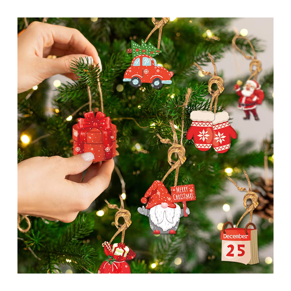 joy-enlife Weihnachtsbaum Hängeornamente aus Papier mit Weihnachtsmann und Gnome in Rot, 12 Stück - Bild 6