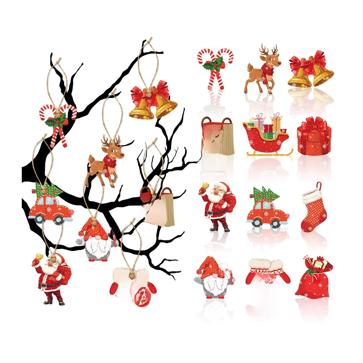 joy-enlife Weihnachtsbaum Hängeornamente aus Papier mit Weihnachtsmann und Gnome in Rot, 12 Stück - Bild 7
