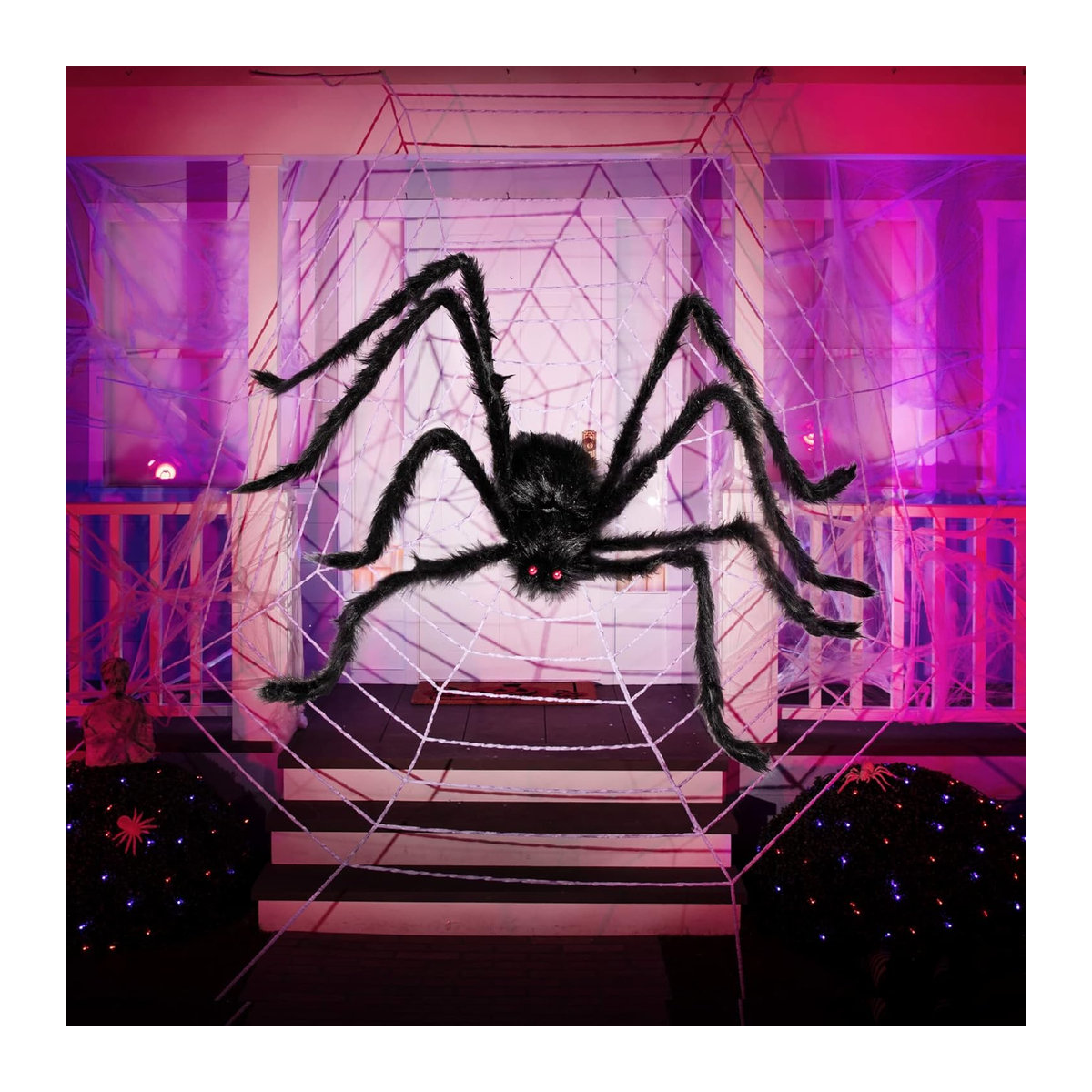 JOYFY Riesige Halloween Spinne als Außen Dekoration in Schwarz aus Plüsch und Eisendraht - Bild 2
