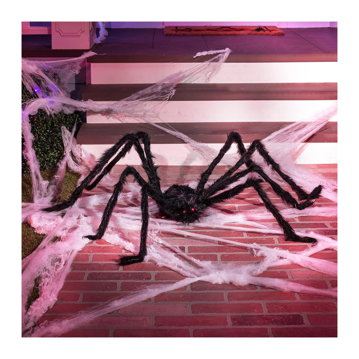 JOYFY Riesige Halloween Spinne als Außen Dekoration in Schwarz aus Plüsch und Eisendraht - Bild 4