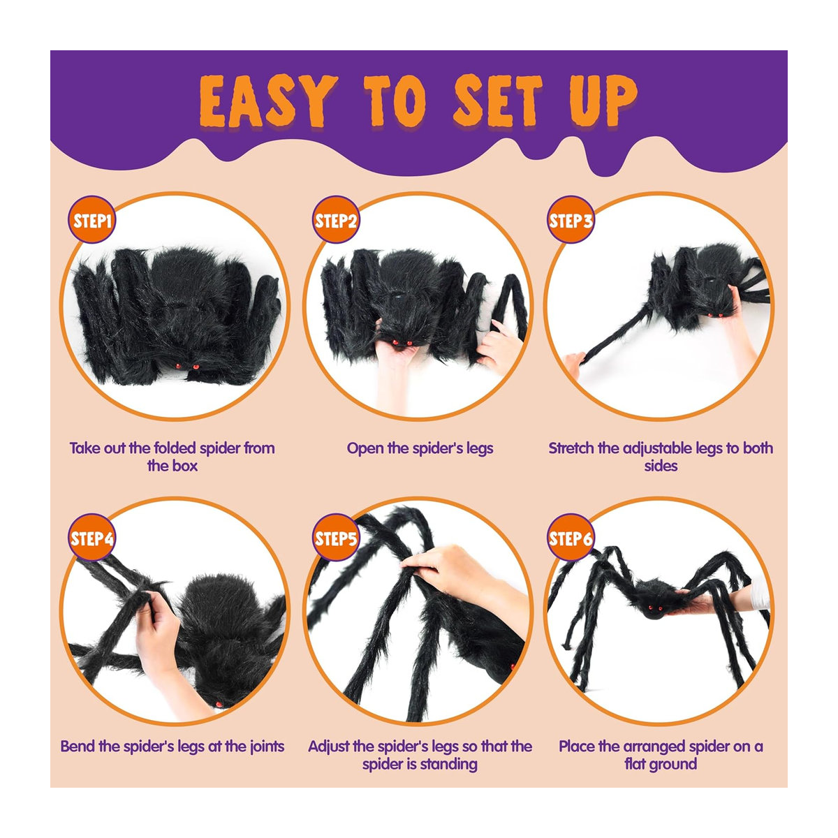 JOYFY Riesige Halloween Spinne als Außen Dekoration in Schwarz aus Plüsch und Eisendraht - Bild 5