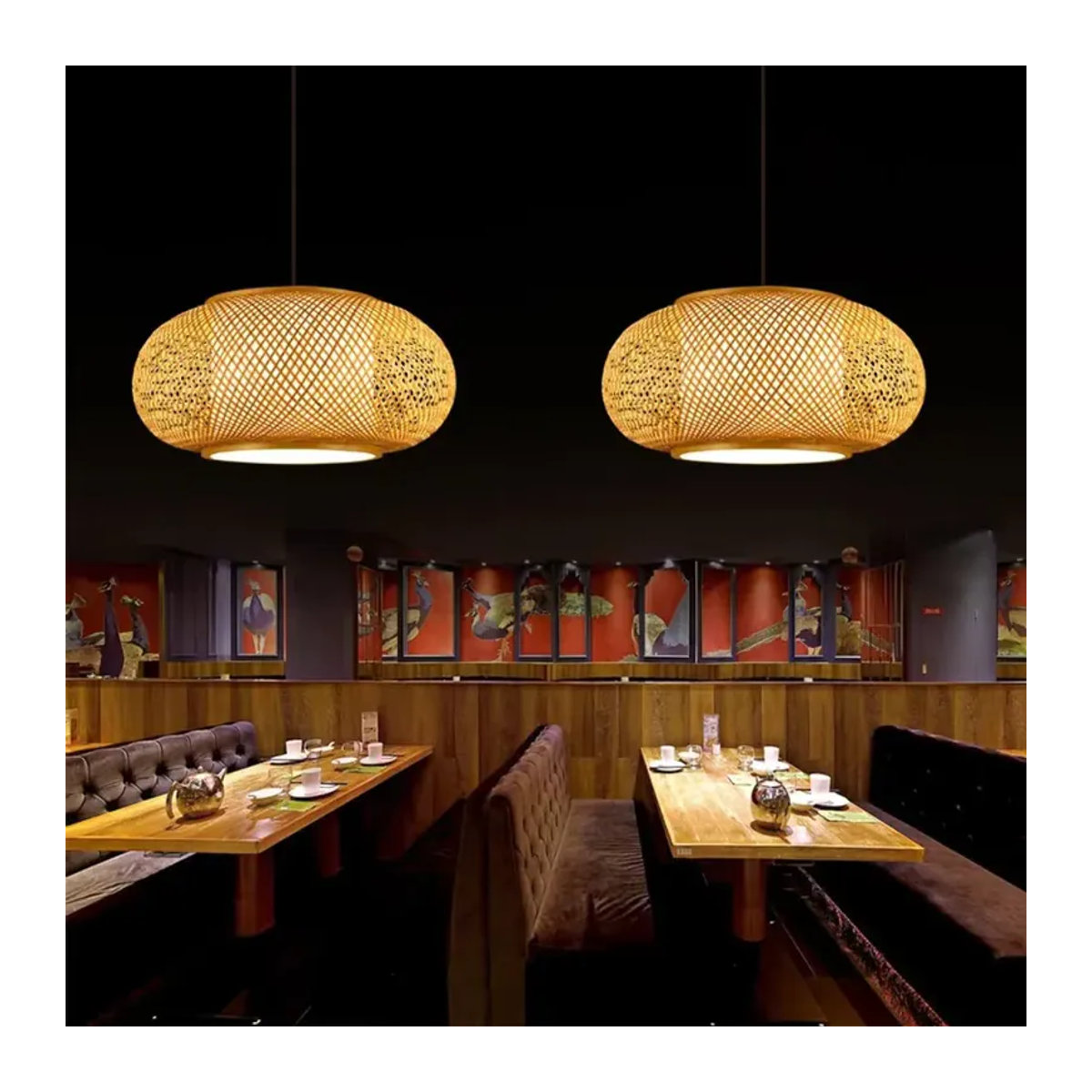 JOYINLED Bambus Kronleuchter in Braun, handgefertigte Bambus Laterne im japanischen Stil für Teestuben und Schlafzimmer - Bild 3