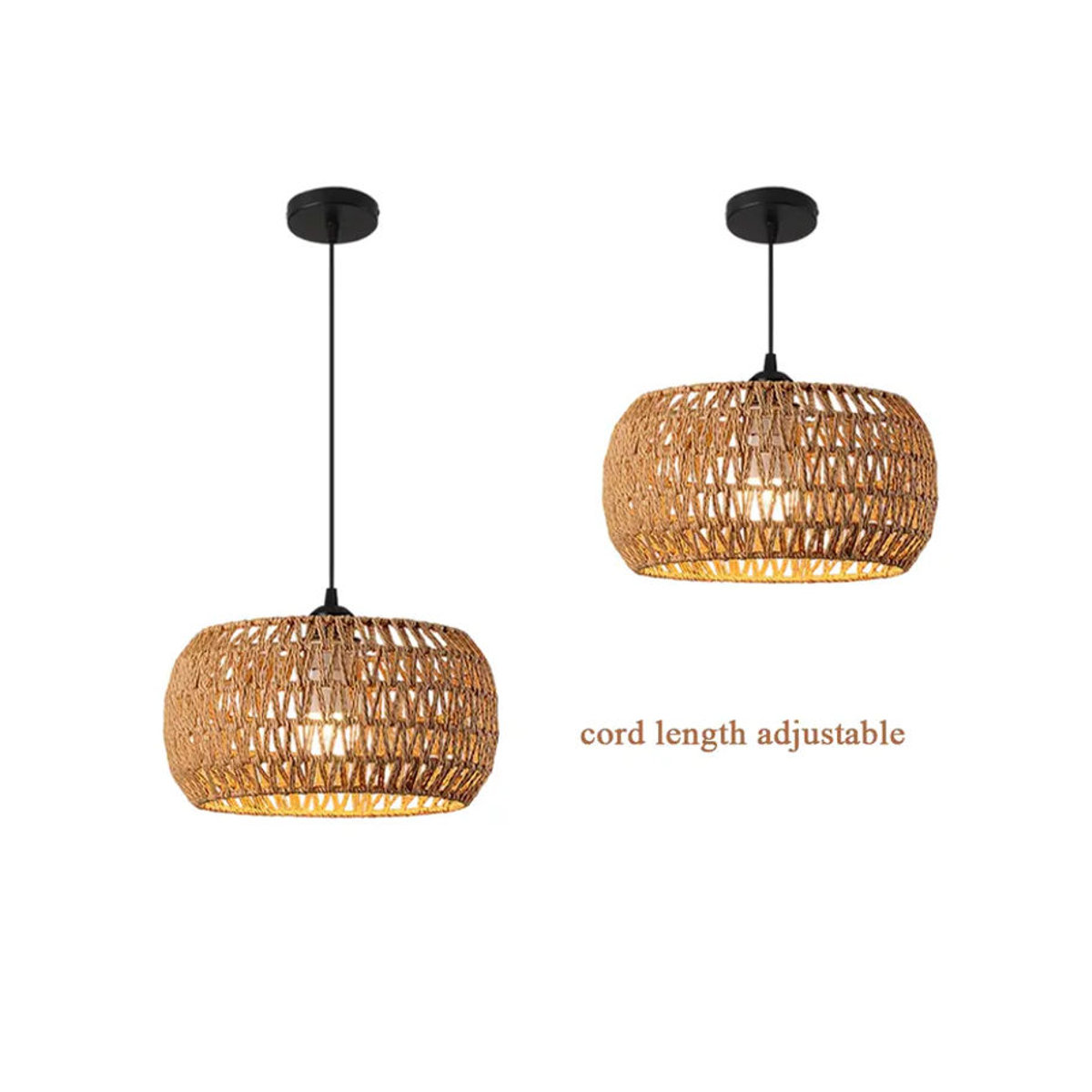 JOYINLED Boho Pendelleuchte aus Rattan in Braun, handgefertigter geflochtener Kronleuchter mit Durchmesser: 32 cm - Bild 3