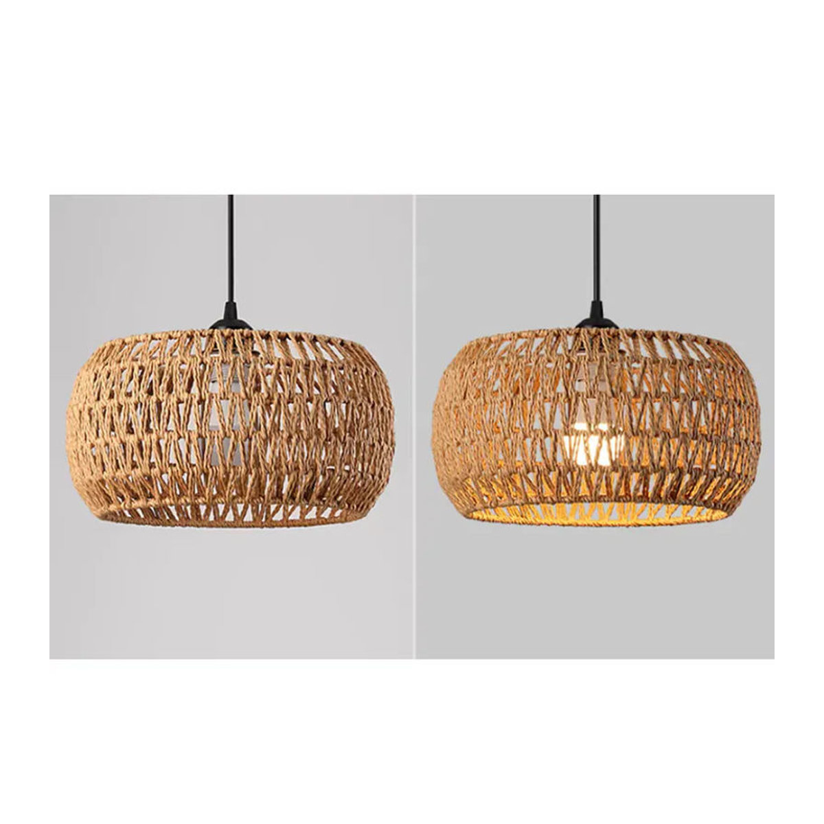 JOYINLED Boho Pendelleuchte aus Rattan in Braun, handgefertigter geflochtener Kronleuchter mit Durchmesser: 32 cm - Bild 4