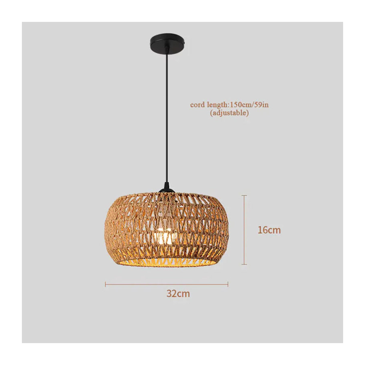 JOYINLED Boho Pendelleuchte aus Rattan in Braun, handgefertigter geflochtener Kronleuchter mit Durchmesser: 32 cm - Bild 5