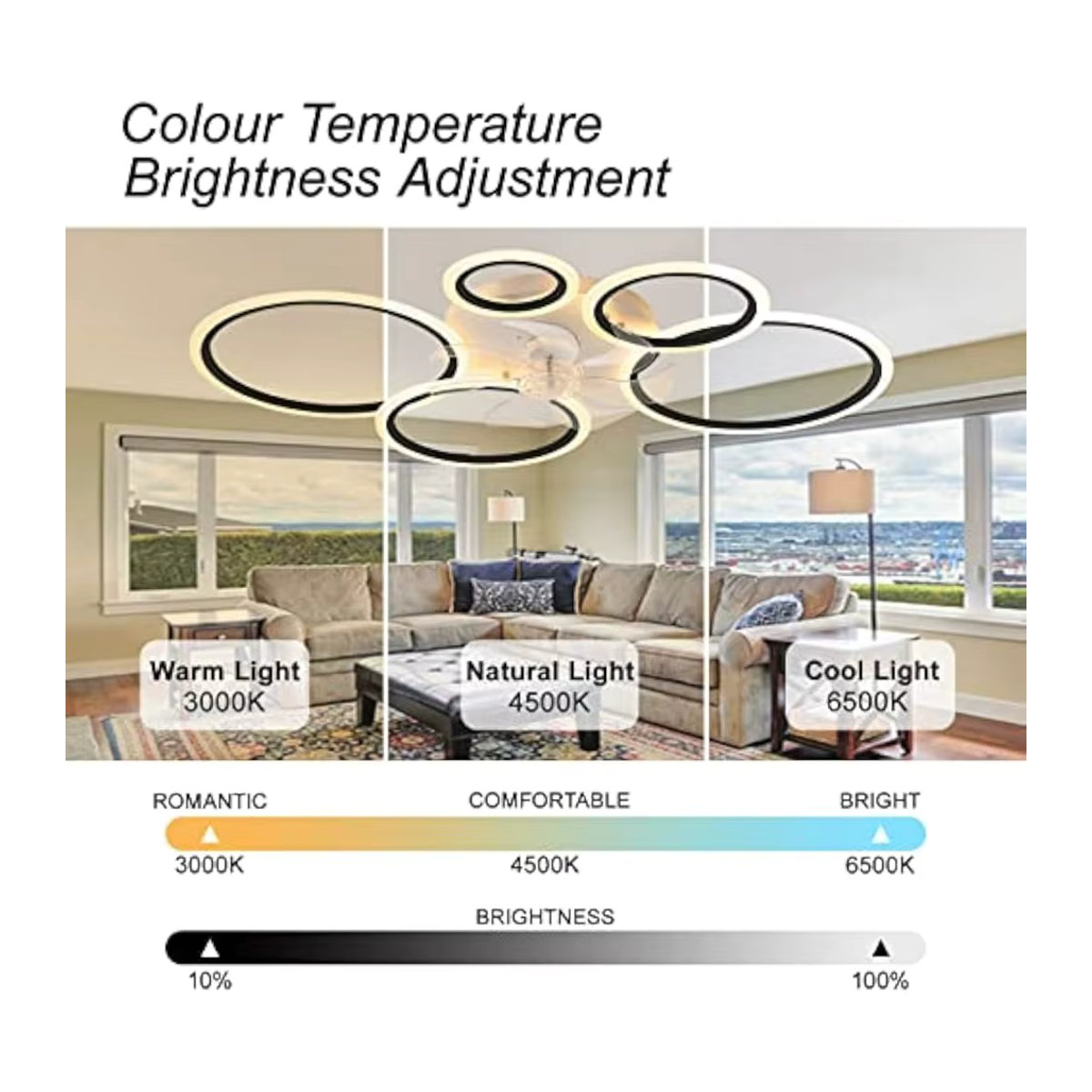 JOYINLED Deckenventilator Schwarz Rund mit Licht und Fernbedienung, moderner und leiser Deckenventilator mit 6 Geschwindigkeitsstufen, Durchmesser: 100 cm - Bild 2