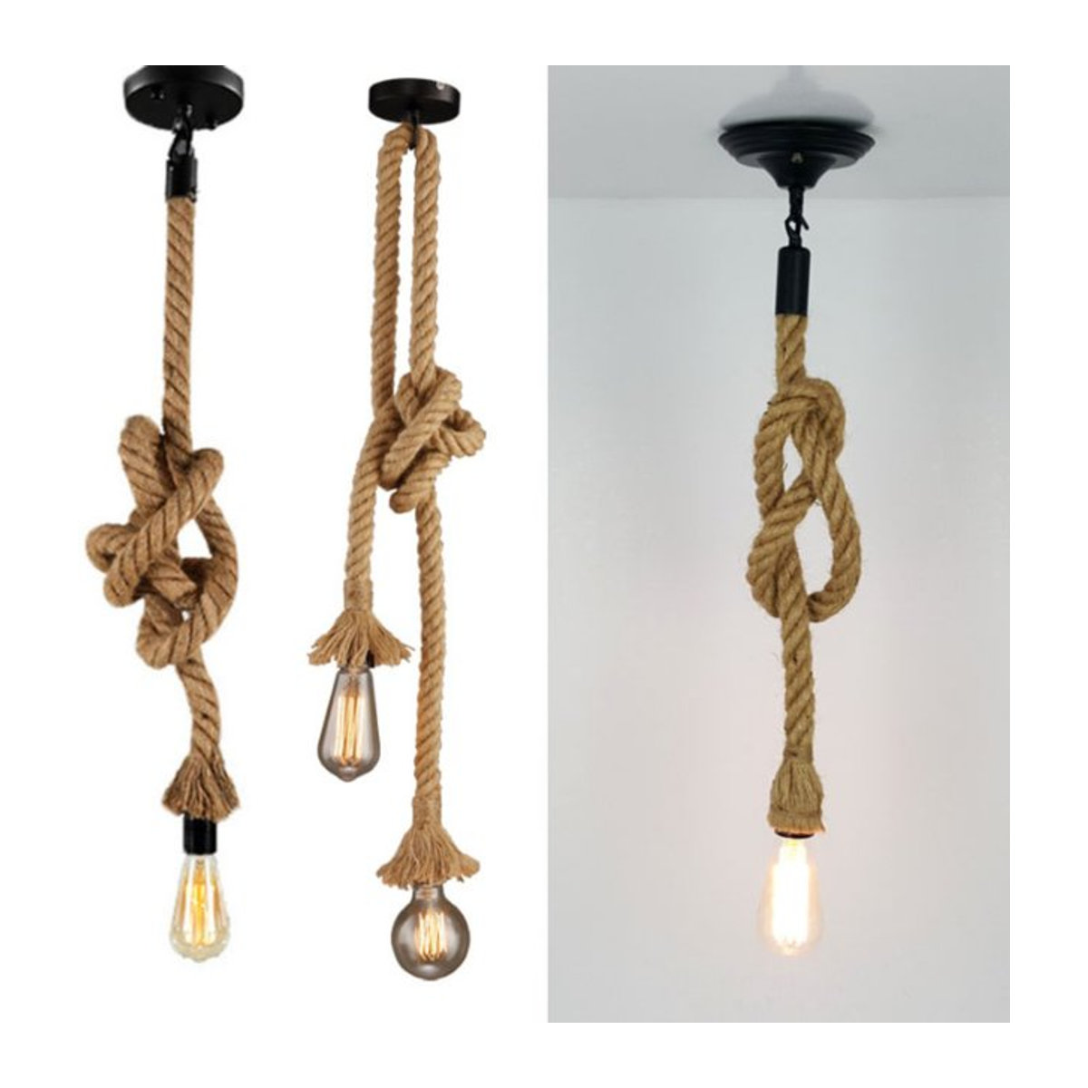 JOYINLED Edison E27 Vintage Kronleuchter in Braun mit Hanfseil und Metall im Industrial Retro Design - Bild 1