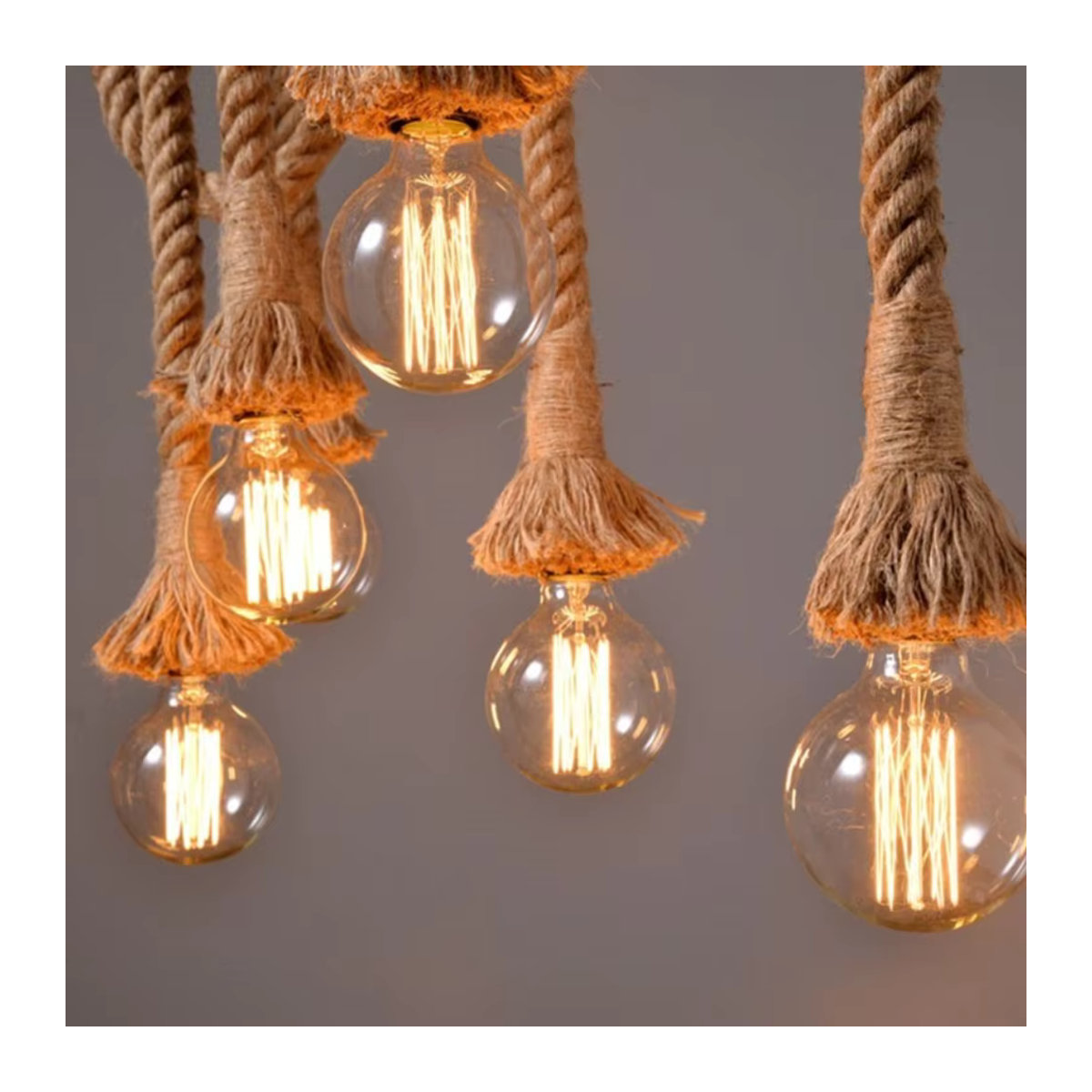 JOYINLED Edison E27 Vintage Kronleuchter in Braun mit Hanfseil und Metall im Industrial Retro Design - Bild 3