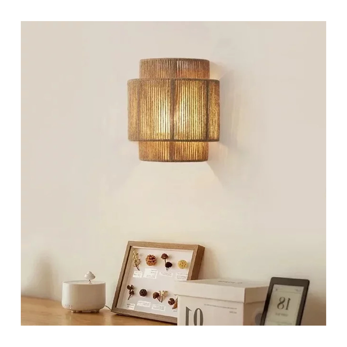 JOYINLED LED Wandleuchte aus Bambus und Hanfseil im Vintage-Stil für Schlafzimmer und Wohnzimmer - Bild 1