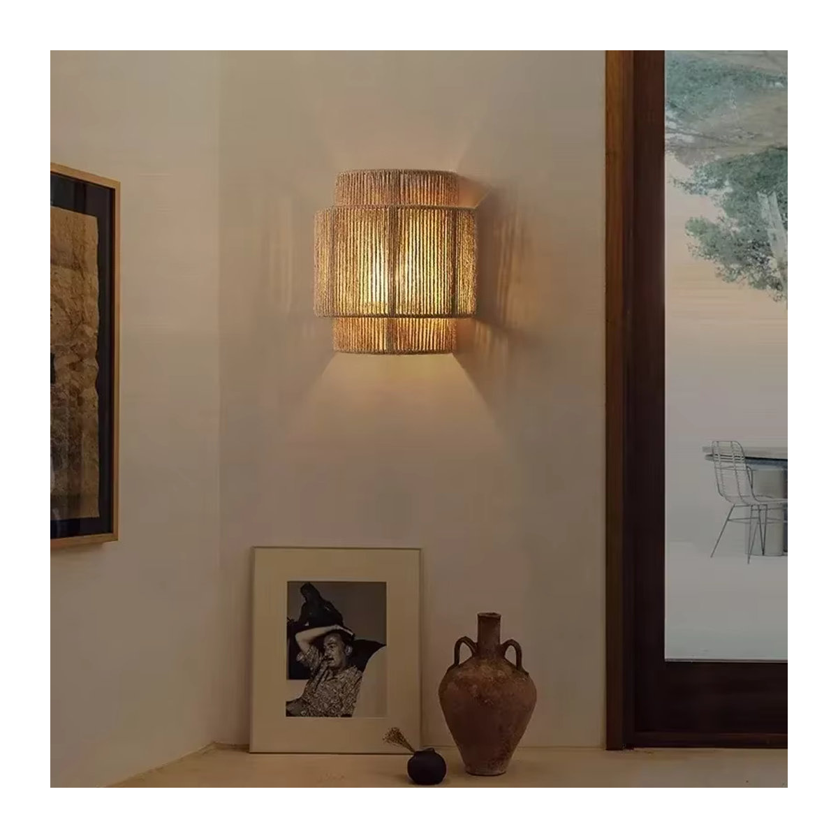 JOYINLED LED Wandleuchte aus Bambus und Hanfseil im Vintage-Stil für Schlafzimmer und Wohnzimmer - Bild 2
