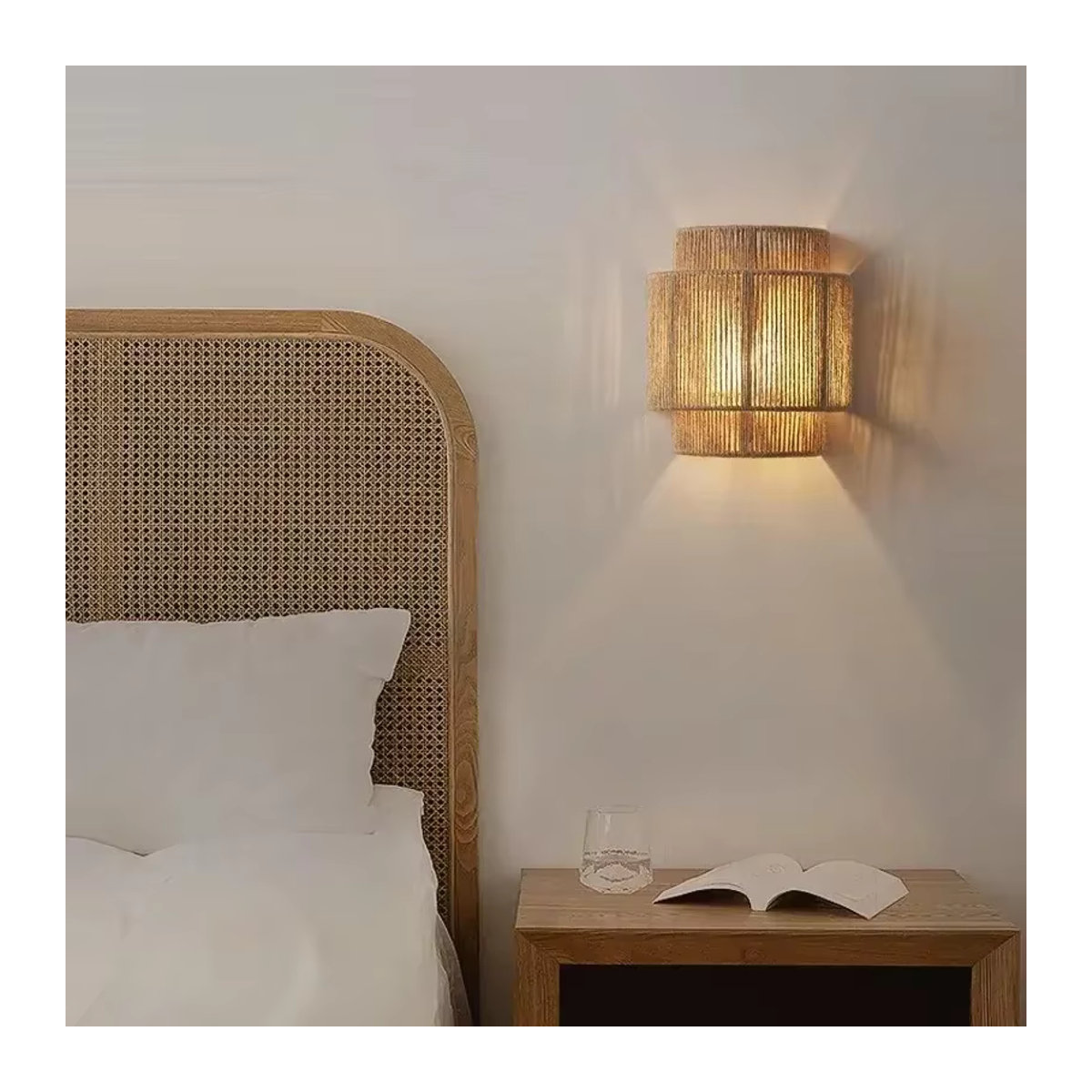 JOYINLED LED Wandleuchte aus Bambus und Hanfseil im Vintage-Stil für Schlafzimmer und Wohnzimmer - Bild 3