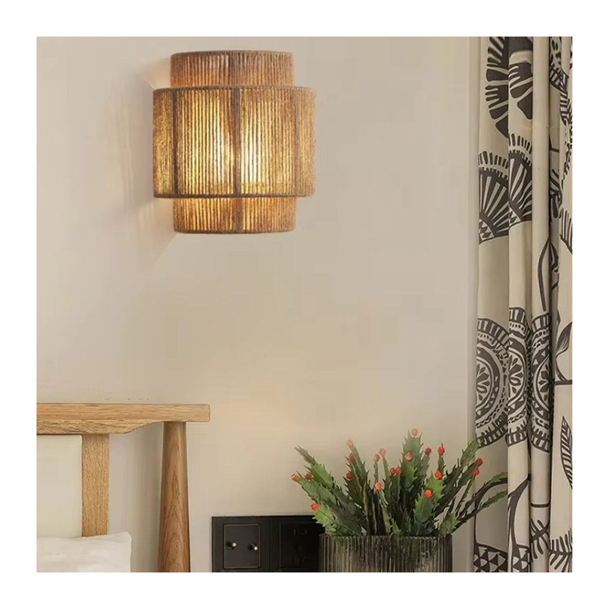 JOYINLED LED Wandleuchte aus Bambus und Hanfseil im Vintage-Stil für Schlafzimmer und Wohnzimmer - Bild 4