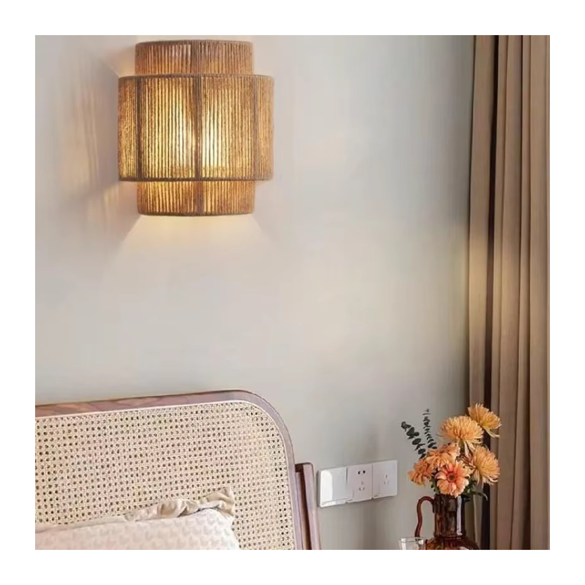 JOYINLED LED Wandleuchte aus Bambus und Hanfseil im Vintage-Stil für Schlafzimmer und Wohnzimmer - Bild 5