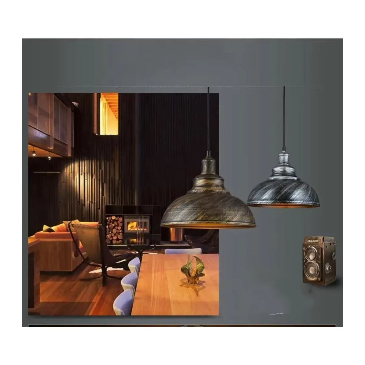 JOYINLED Pendelleuchte aus gehämmertem Metall im Retro-Industrie-Design, Schwarz - Bild 2
