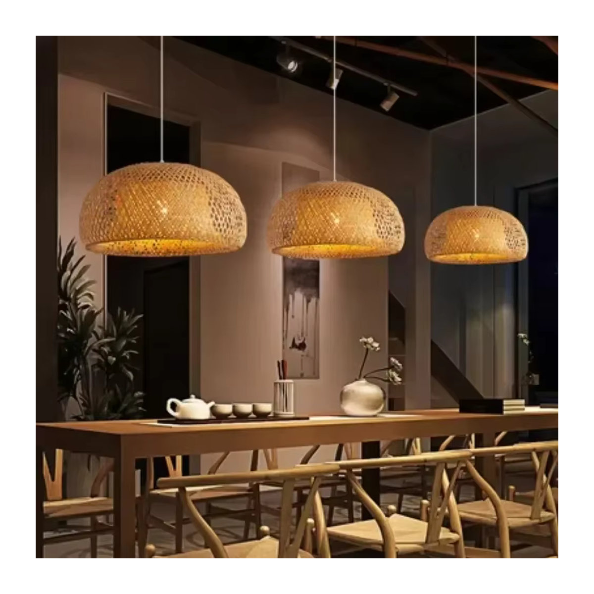 JOYINLED Pendelleuchte aus natürlichem Rattan und Bambus in Braun im Bohemian-Stil - Bild 3
